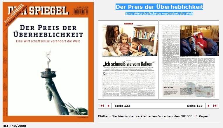 Titelblatt DER SPIEGEL 40/2008 'Der Preis der Überheblichkeit'